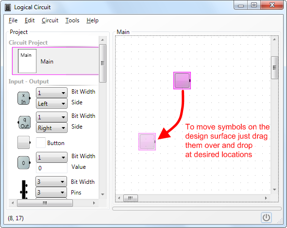 Drag and drop symbols on design surface